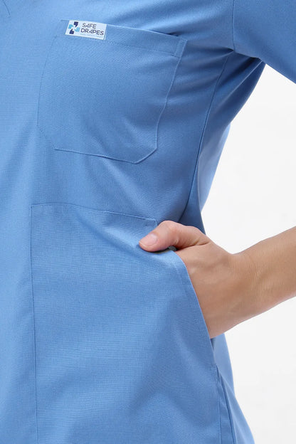 Safe Drapes Women's V-Neck (Ceil Blue) Scrub