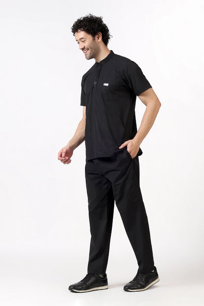 Safe Drapes Men's Mandarin Collar (Black) Scrub