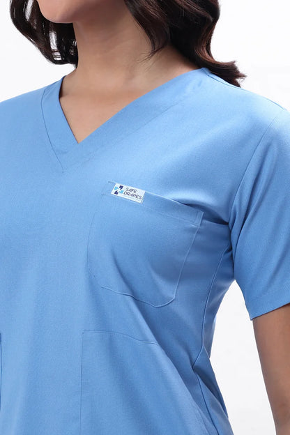 Safe Drapes Women's V-Neck (Ceil Blue) Scrub