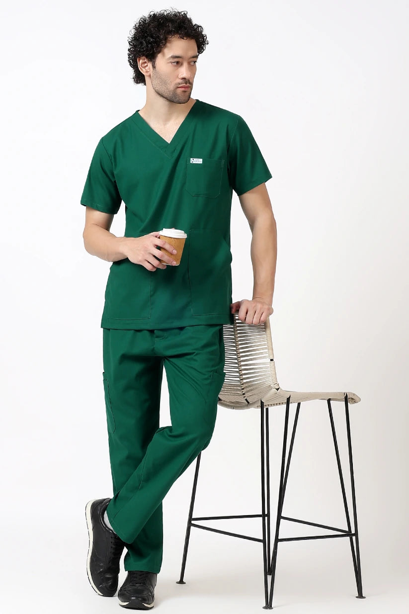 Safe Drapes Men's V-Neck (Bottle Green) Scrub
