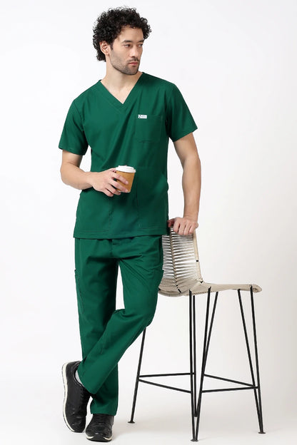 Safe Drapes Men's V-Neck (Bottle Green) Scrub