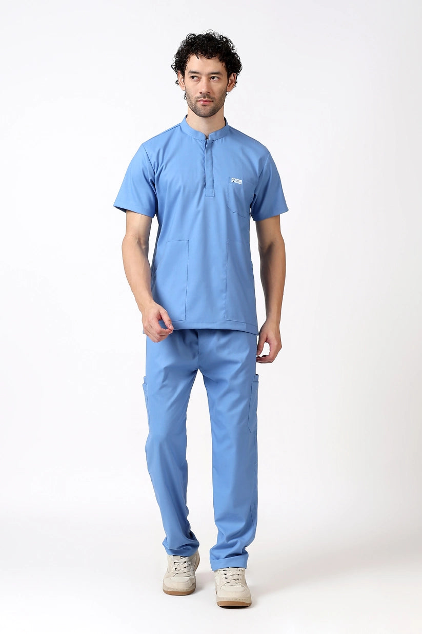 Safe Drapes Men's Mandarin Collar (Ceil Blue) Scrub