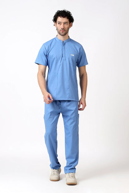 Safe Drapes Men's Mandarin Collar (Ceil Blue) Scrub