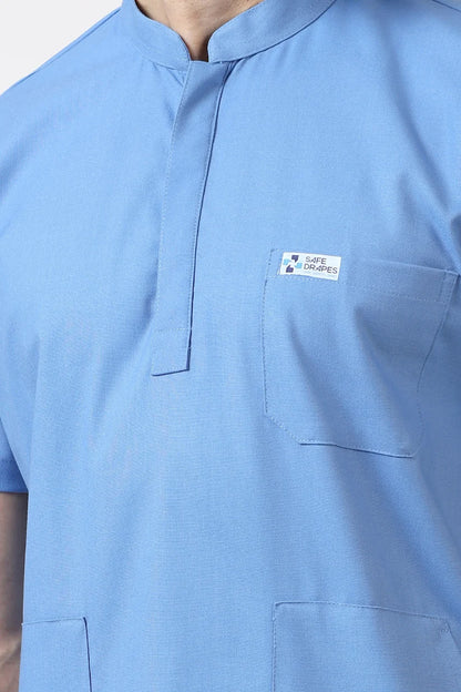 Safe Drapes Men's Mandarin Collar (Ceil Blue) Scrub