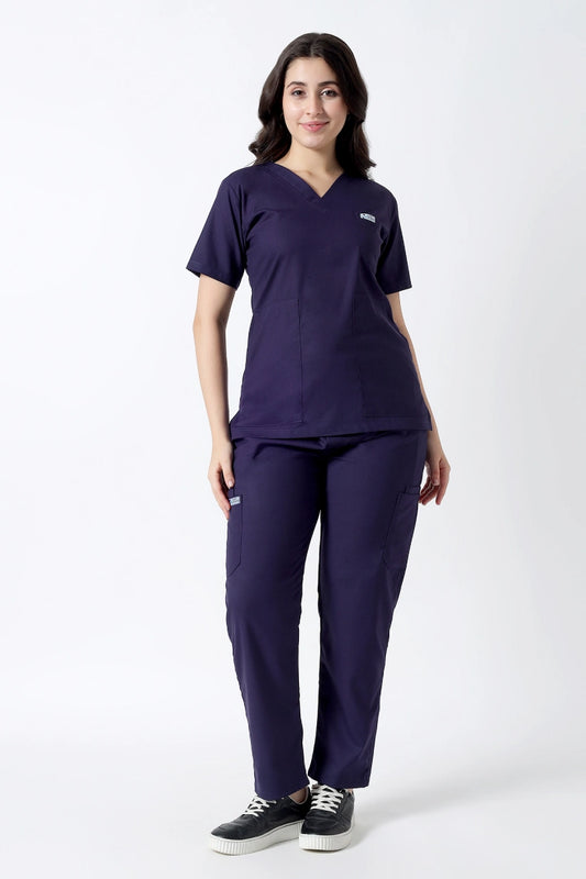 Safe Drapes Women's V-Neck (Deep Purple) Scrub