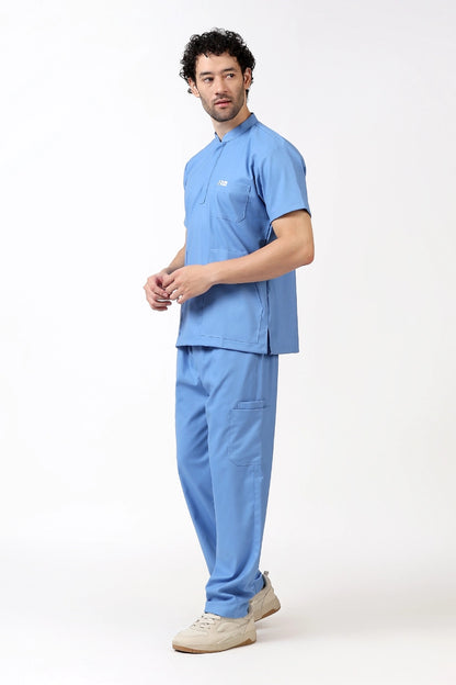 Safe Drapes Men's Mandarin Collar (Ceil Blue) Scrub