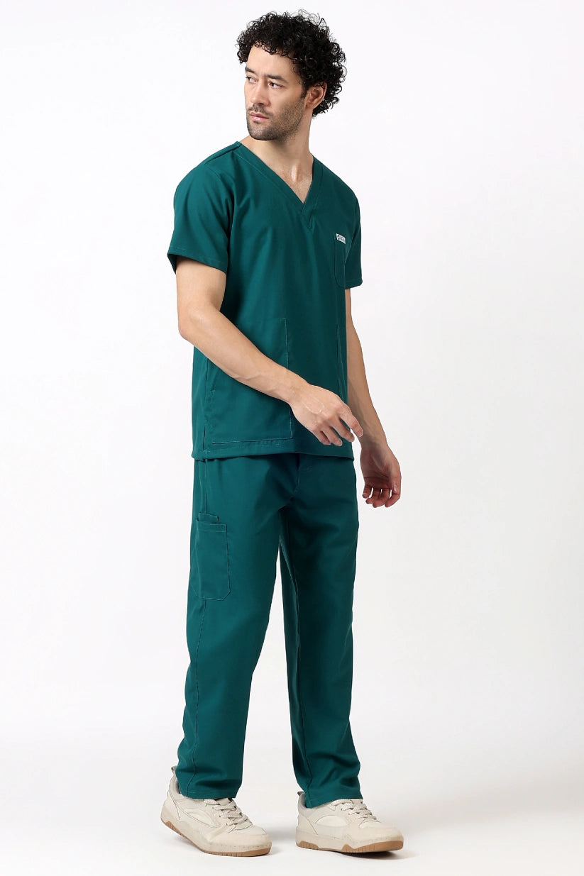 Safe Drapes Men's V-Neck (Hunter Green) Scrub