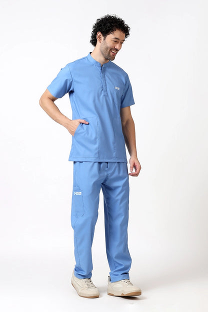 Safe Drapes Men's Mandarin Collar (Ceil Blue) Scrub