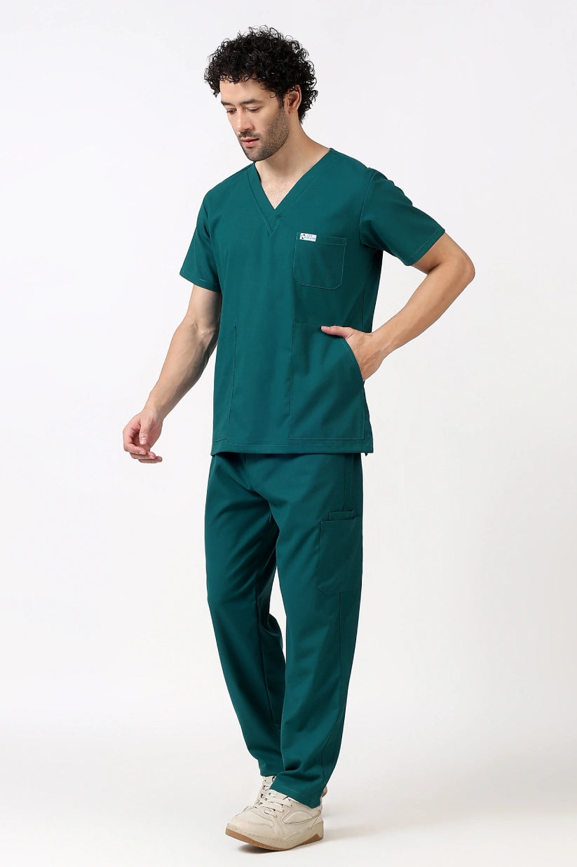 Safe Drapes Men's V-Neck (Hunter Green) Scrub