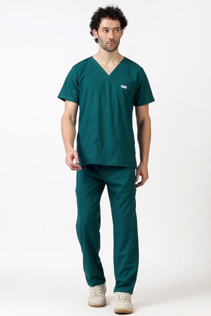 Safe Drapes Men's V-Neck (Hunter Green) Scrub