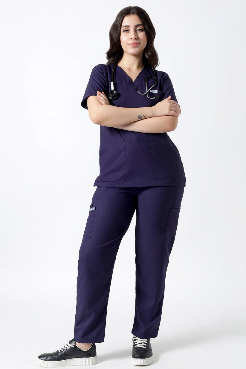 Safe Drapes Women's V-Neck (Deep Purple) Scrub