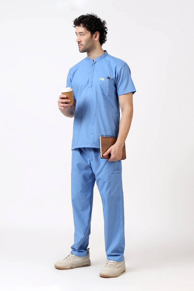 Safe Drapes Men's Mandarin Collar (Ceil Blue) Scrub