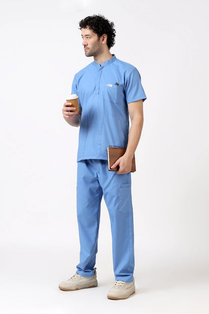 Safe Drapes Men's Mandarin Collar (Ceil Blue) Scrub