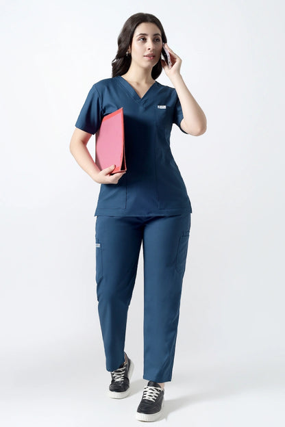 Safe Drapes Women's V-Neck (Navy) Scrub