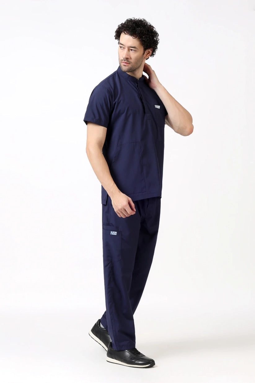 Safe Drapes Men's Mandarin Collar (Deep Blue) Scrub