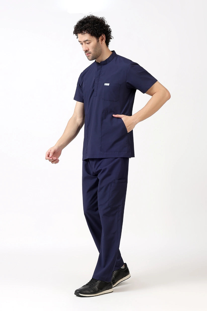 Safe Drapes Men's Mandarin Collar (Deep Blue) Scrub