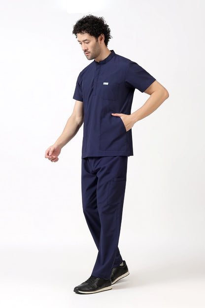 Safe Drapes Men's Mandarin Collar (Deep Blue) Scrub