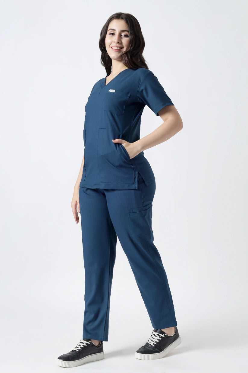 Safe Drapes Women's V-Neck (Navy) Scrub