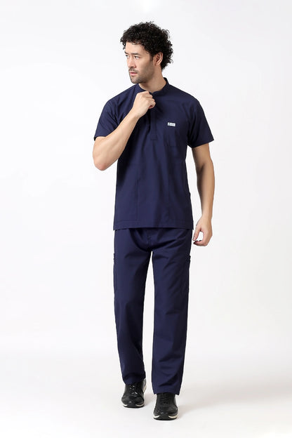 Safe Drapes Men's Mandarin Collar (Deep Blue) Scrub