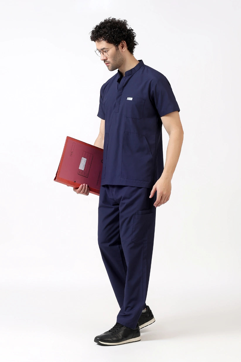 Safe Drapes Men's Mandarin Collar (Deep Blue) Scrub