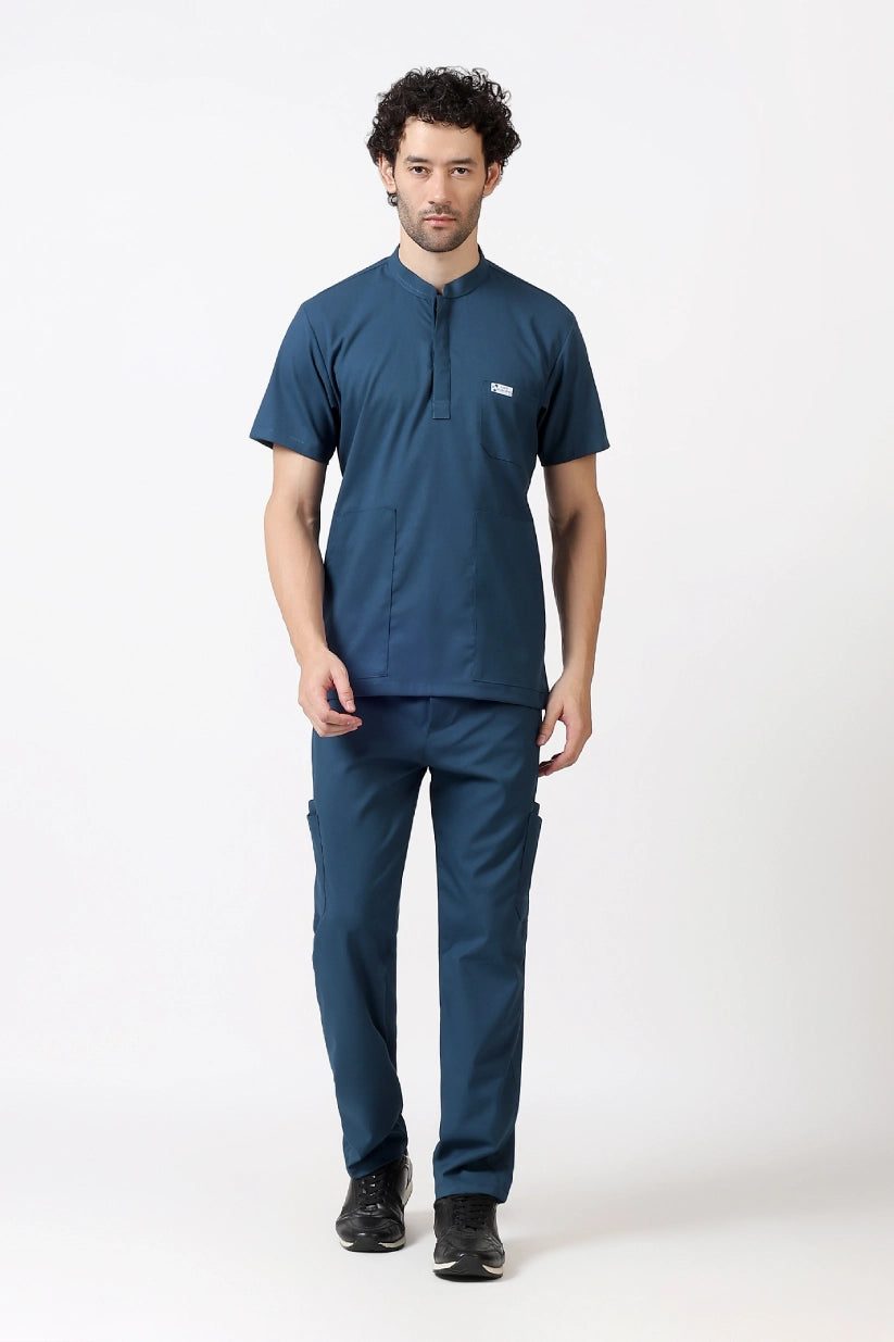 Safe Drapes Men's Mandarin Collar (Steel Blue) Scrub