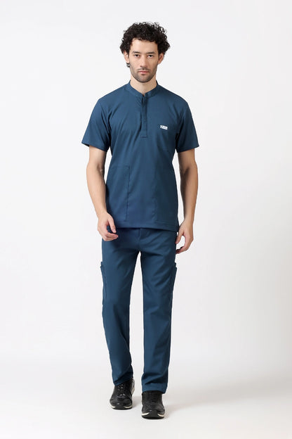 Safe Drapes Men's Mandarin Collar (Steel Blue) Scrub