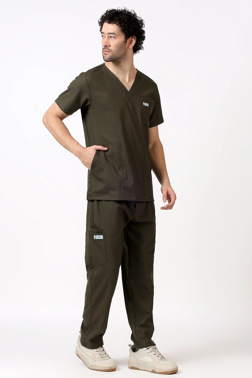 Safe Drapes Men's V-Neck (Olive) Scrub