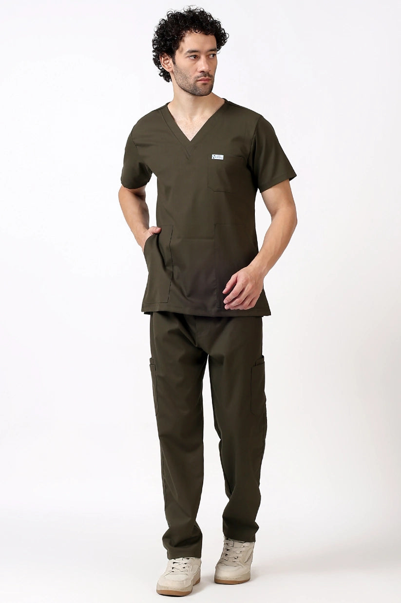 Safe Drapes Men's V-Neck (Olive) Scrub