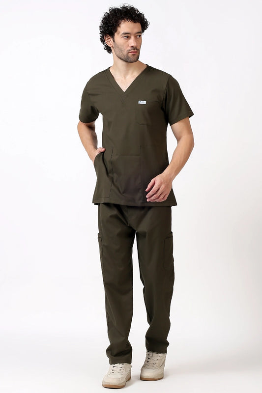 Safe Drapes Men's V-Neck (Olive) Scrub