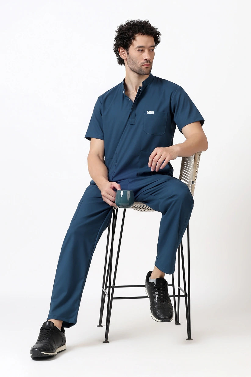Safe Drapes Men's Mandarin Collar (Steel Blue) Scrub