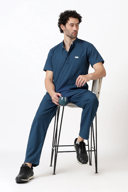 Safe Drapes Men's Mandarin Collar (Steel Blue) Scrub