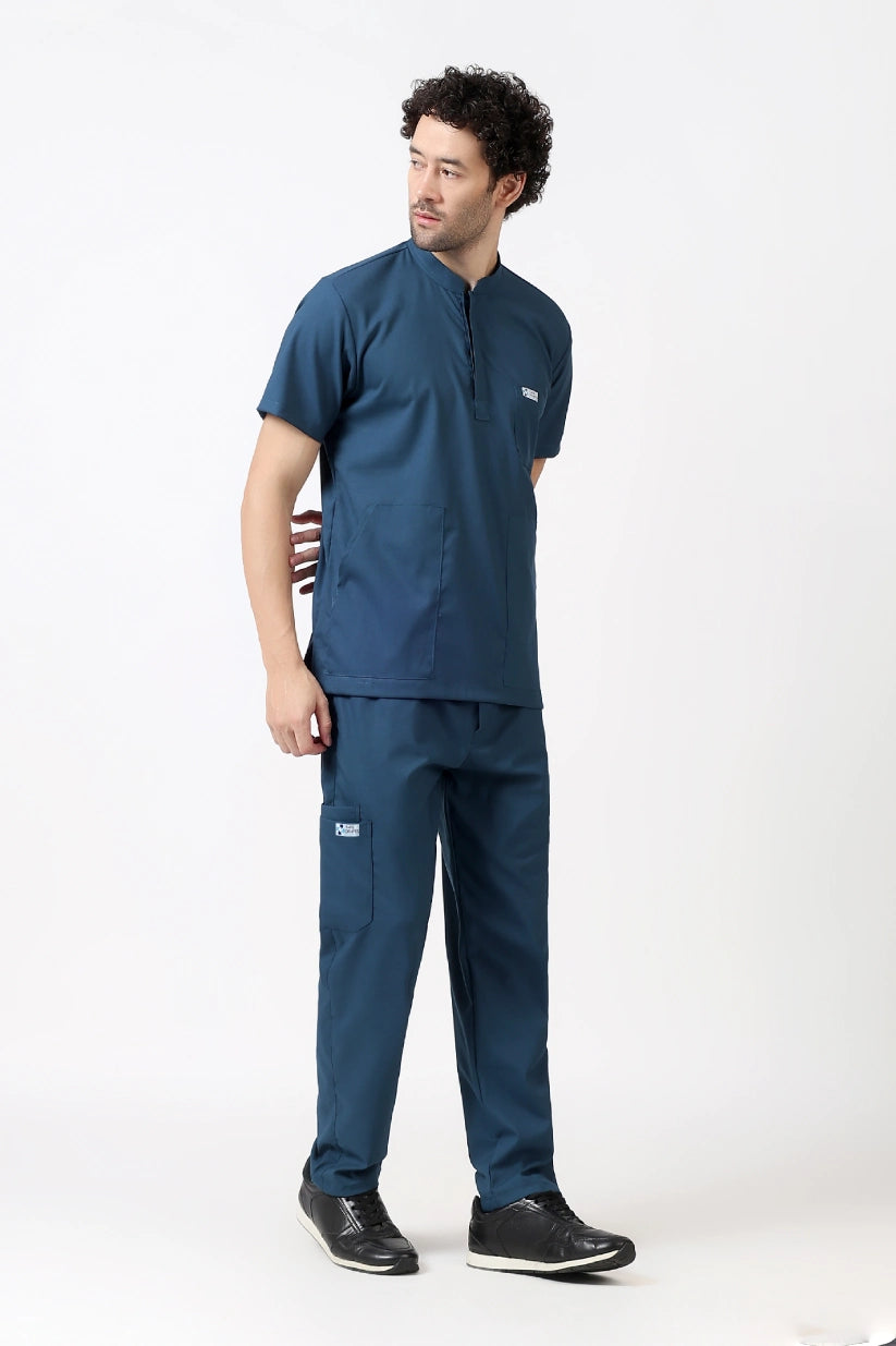 Safe Drapes Men's Mandarin Collar (Steel Blue) Scrub