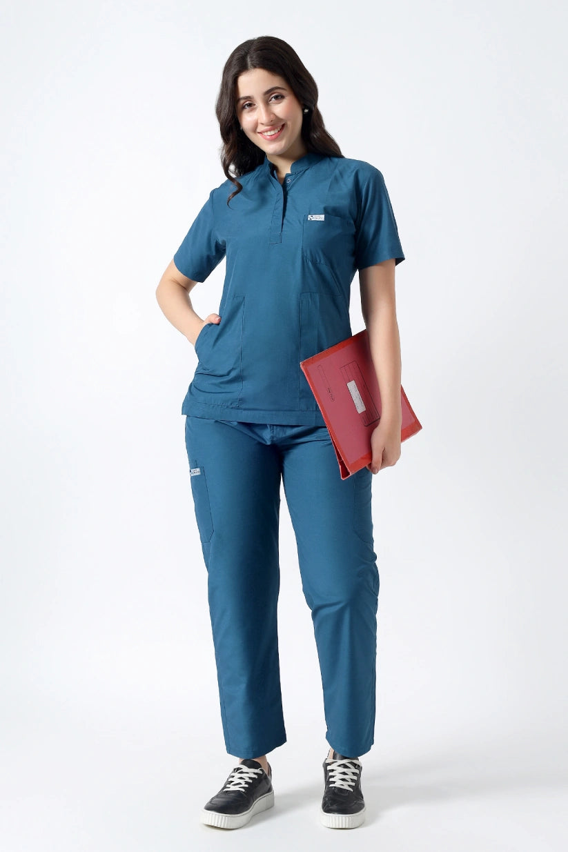 Safe Drapes Women's V-Neck (Sky Blue) Scrub