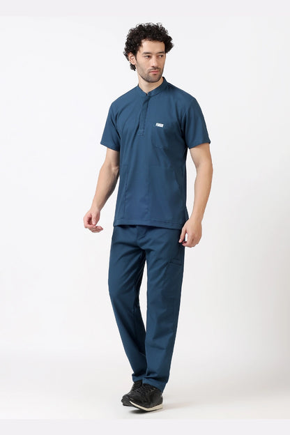 Safe Drapes Men's Mandarin Collar (Steel Blue) Scrub