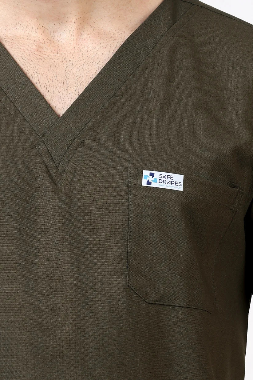 Safe Drapes Men's V-Neck (Olive) Scrub