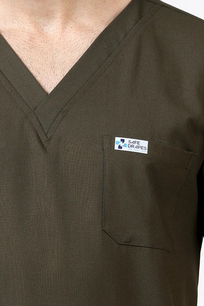 Safe Drapes Men's V-Neck (Olive) Scrub