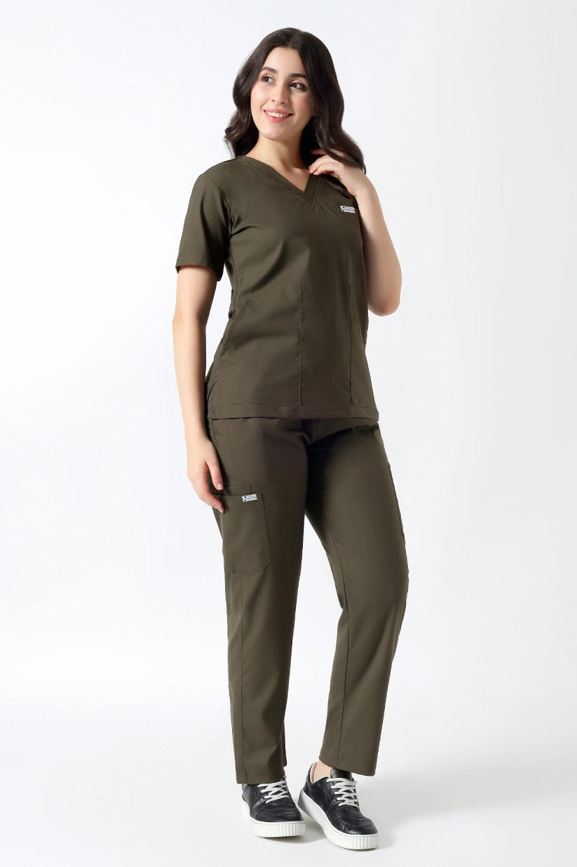 Safe Drapes Women's V-Neck (Olive) Scrub