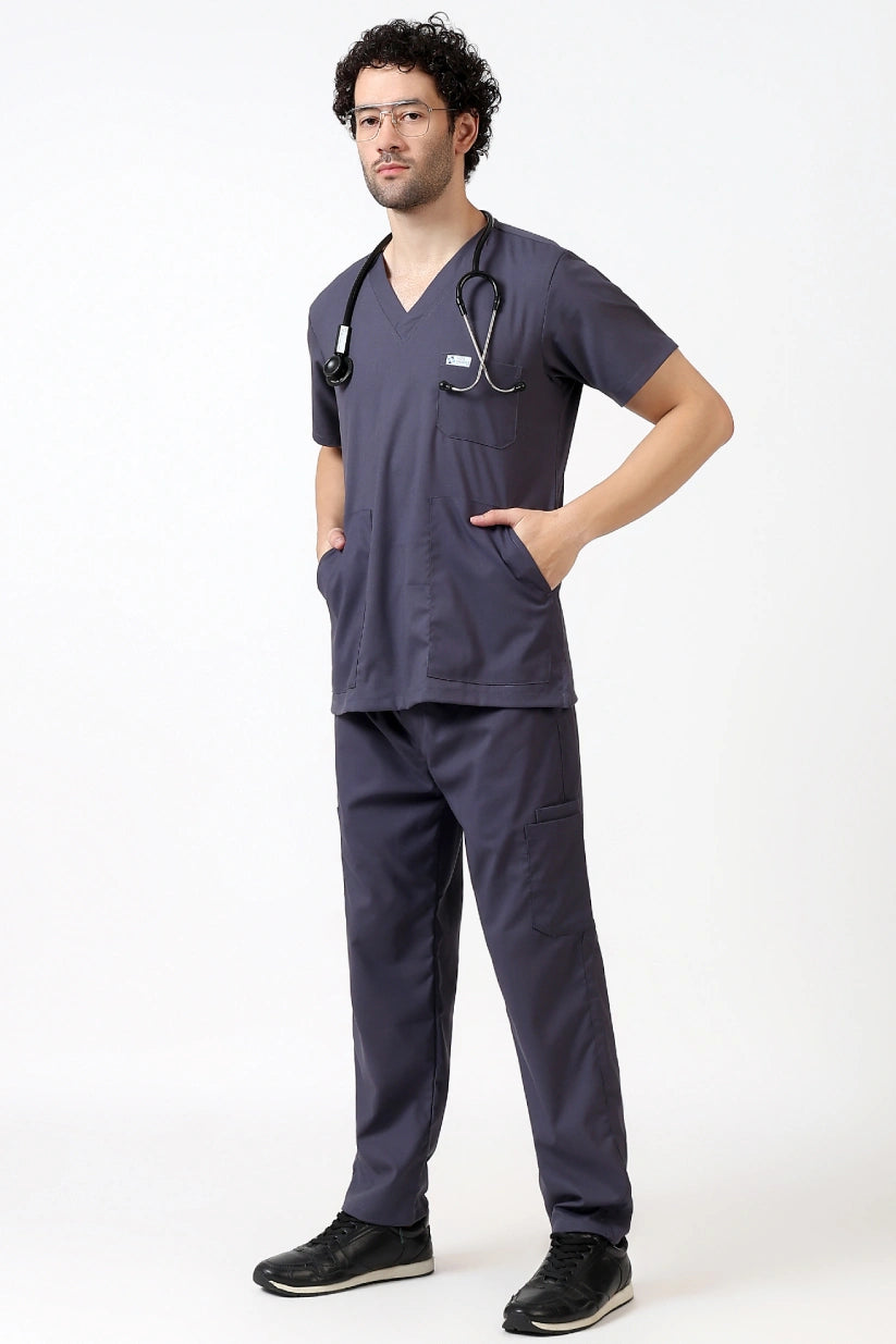 Safe Drapes Men's V-Neck (Charcoal Grey) Scrub