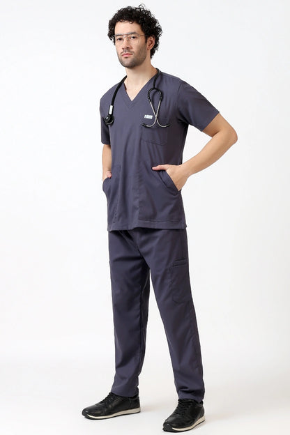 Safe Drapes Men's V-Neck (Charcoal Grey) Scrub