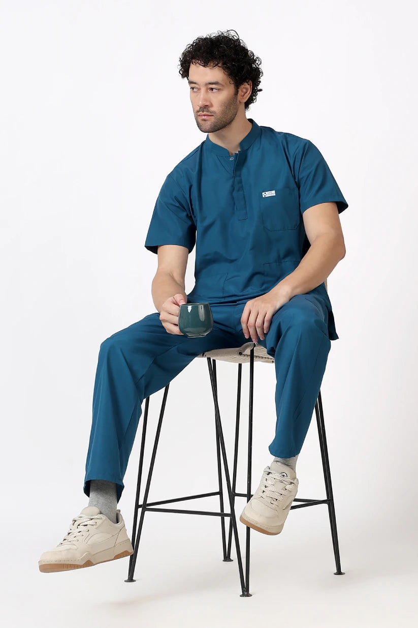Safe Drapes Men's Mandarin Collar (Teal Blue) Scrub
