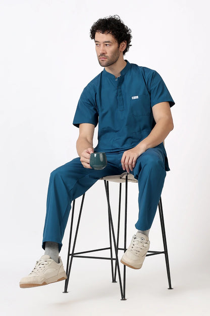 Safe Drapes Men's Mandarin Collar (Teal Blue) Scrub