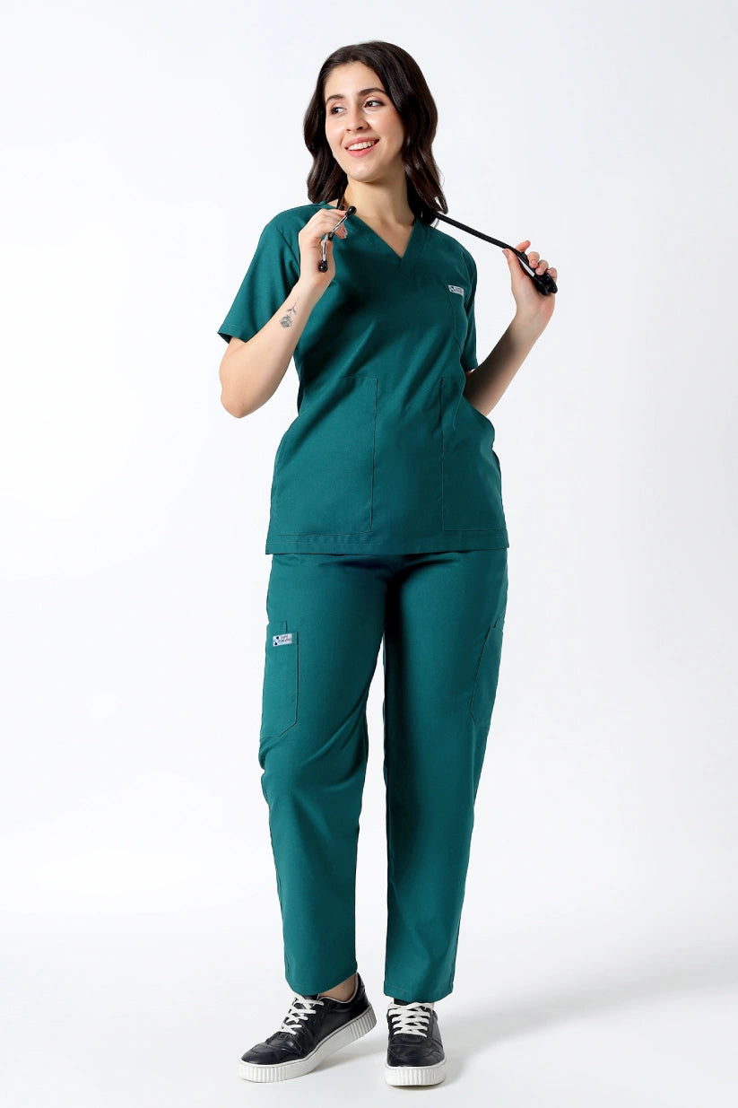 Safe Drapes Women's V-Neck (Hunter Green) Scrub