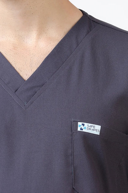 Safe Drapes Men's V-Neck (Charcoal Grey) Scrub