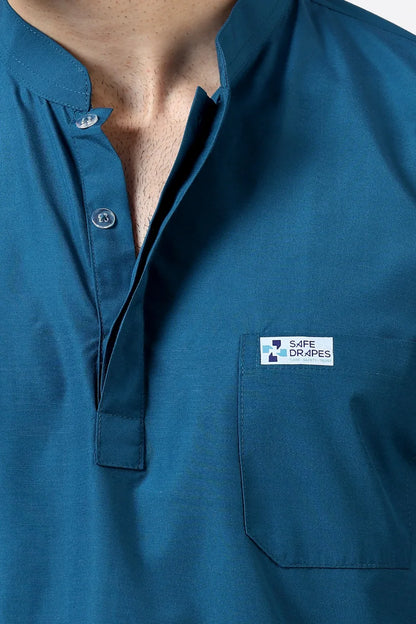 Safe Drapes Men's Mandarin Collar (Teal Blue) Scrub