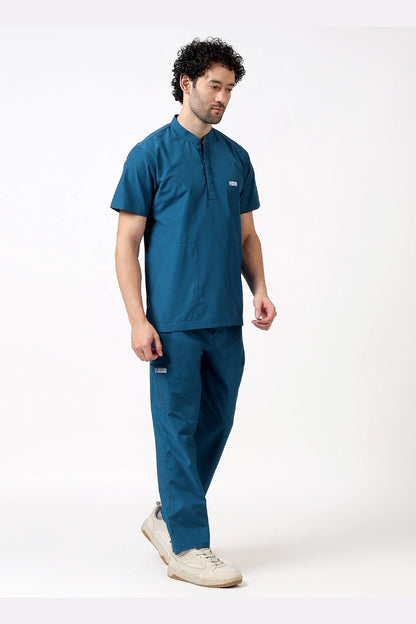 Safe Drapes Men's Mandarin Collar (Teal Blue) Scrub
