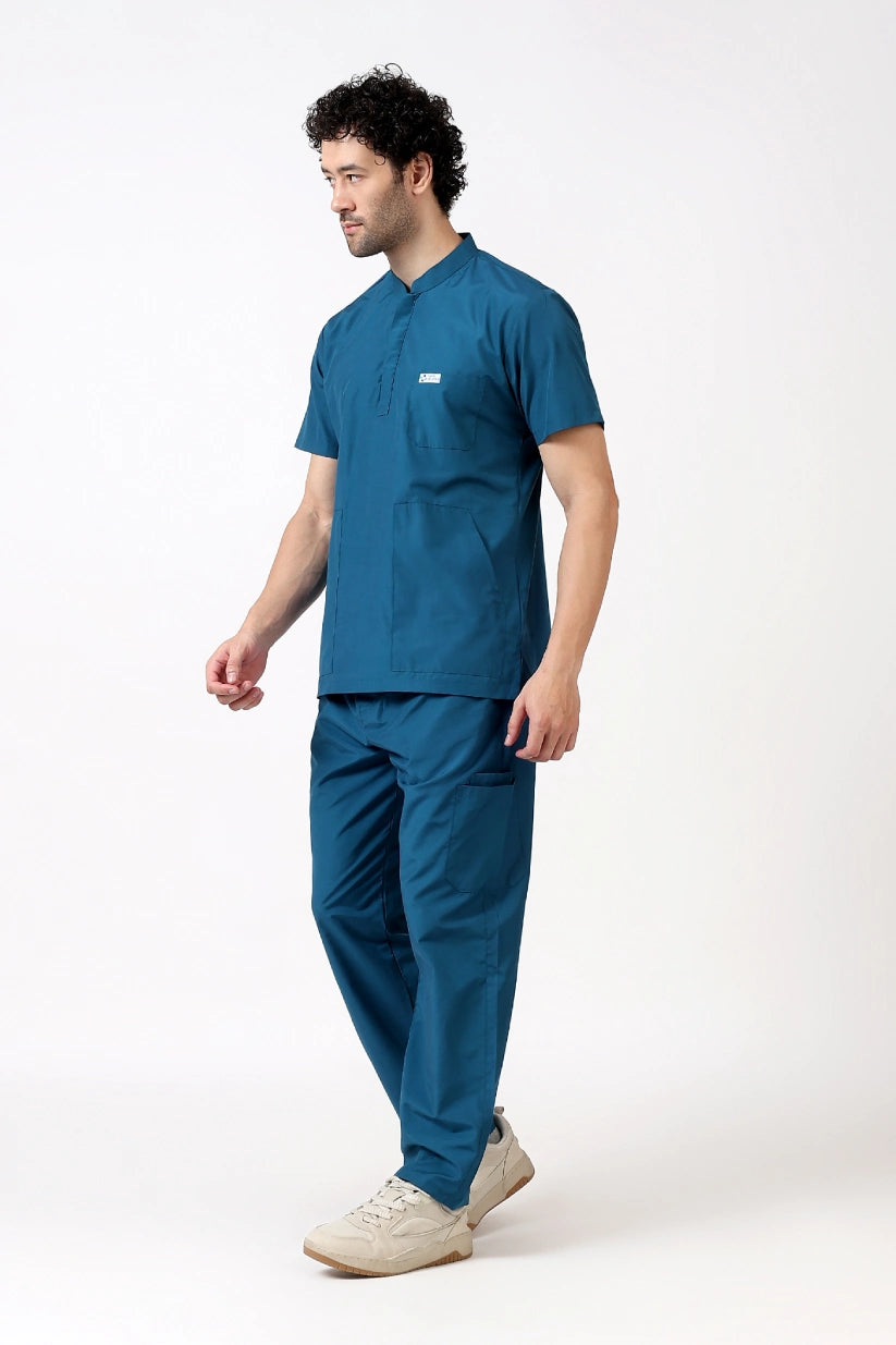 Safe Drapes Men's Mandarin Collar (Teal Blue) Scrub