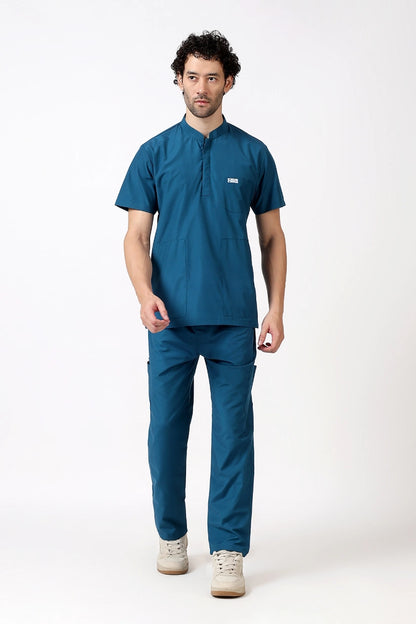 Safe Drapes Men's Mandarin Collar (Teal Blue) Scrub