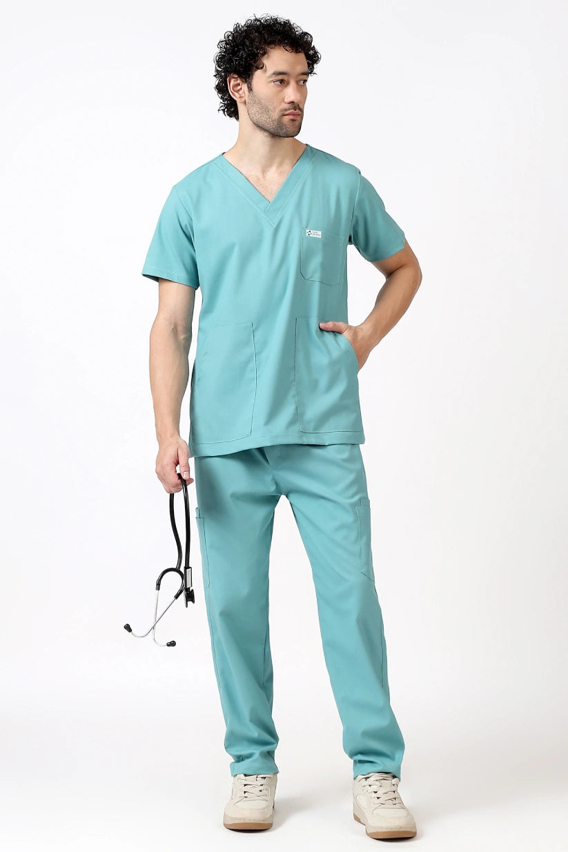 Safe Drapes Men's V-Neck (Aqua Mint) Scrub