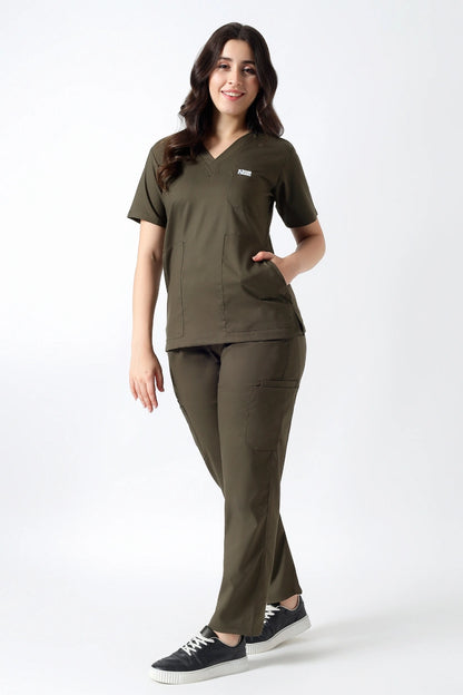 Safe Drapes Women's V-Neck (Olive) Scrub