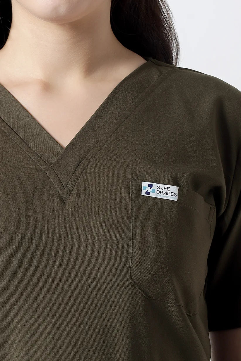 Safe Drapes Women's V-Neck (Olive) Scrub